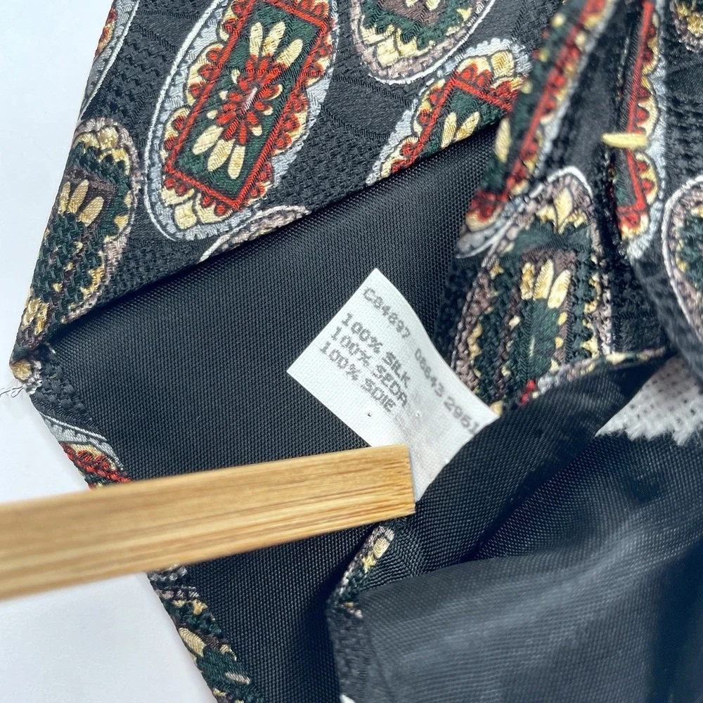 Vintage Oscar‎ de la Renta Tie Geometric Pattern Black 100% Silk Business Formal